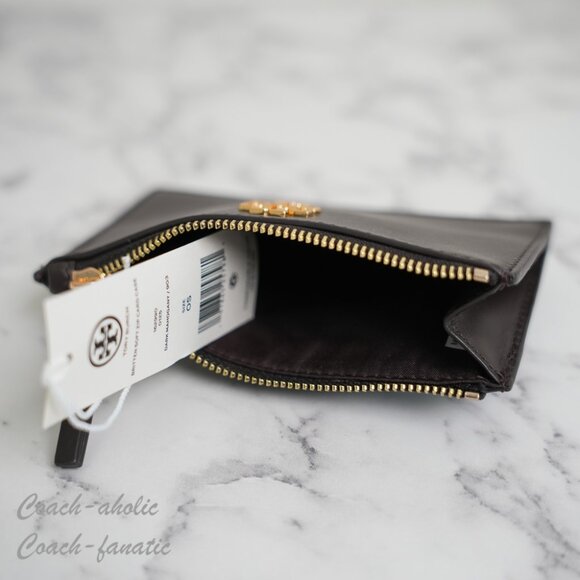 NWT Tory Burch Britten Soft Zip Card Case Wallet in Dark Mahogany - Picture 7 of 7